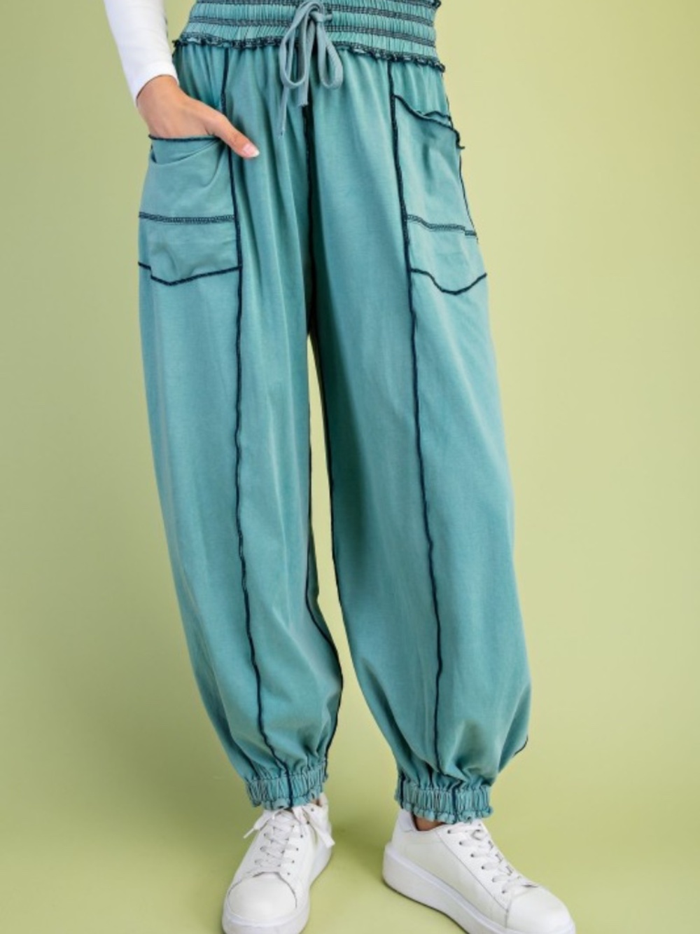 Gigio Green Mineral Washed Pants - Picture 2 of 5